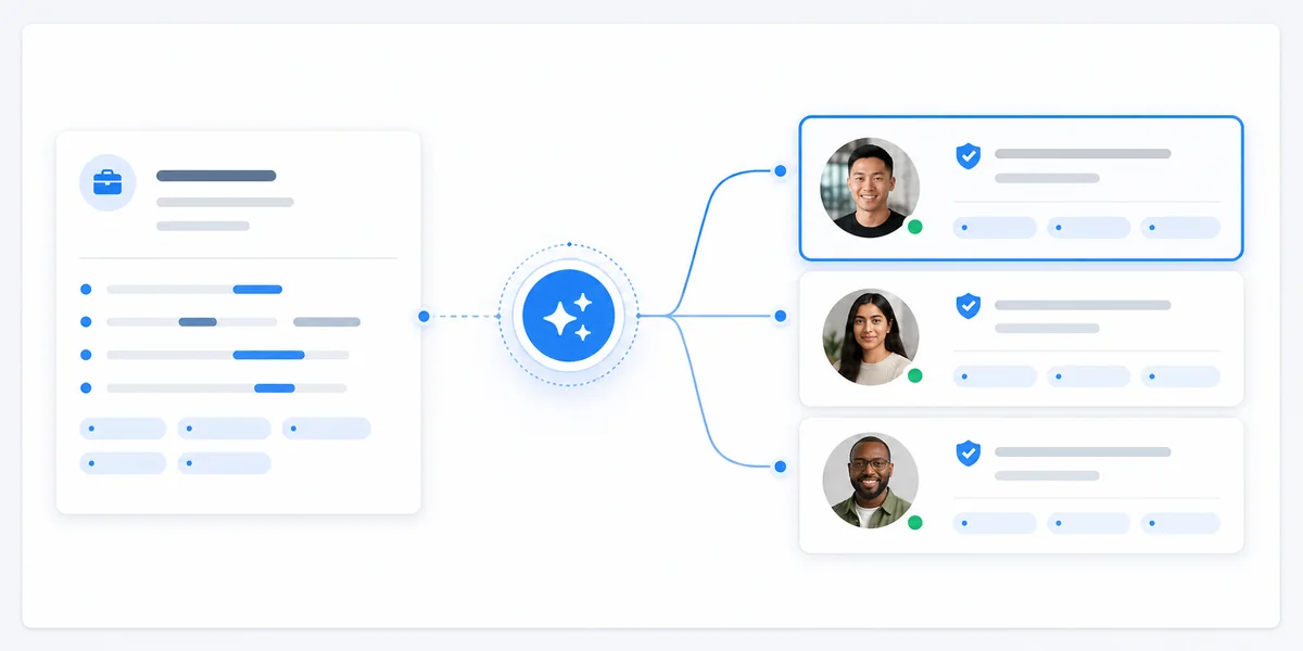 Workflow from assignment to instantly matched, available freelancers